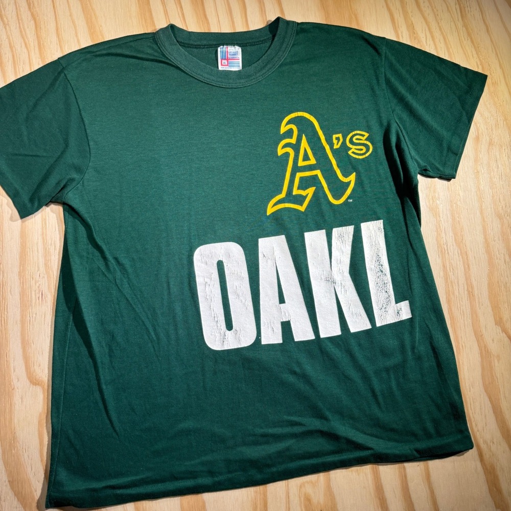 Garan Unisex Oakland A's Vintage MLB Graphic Baseball T-Shirt Green Size XL